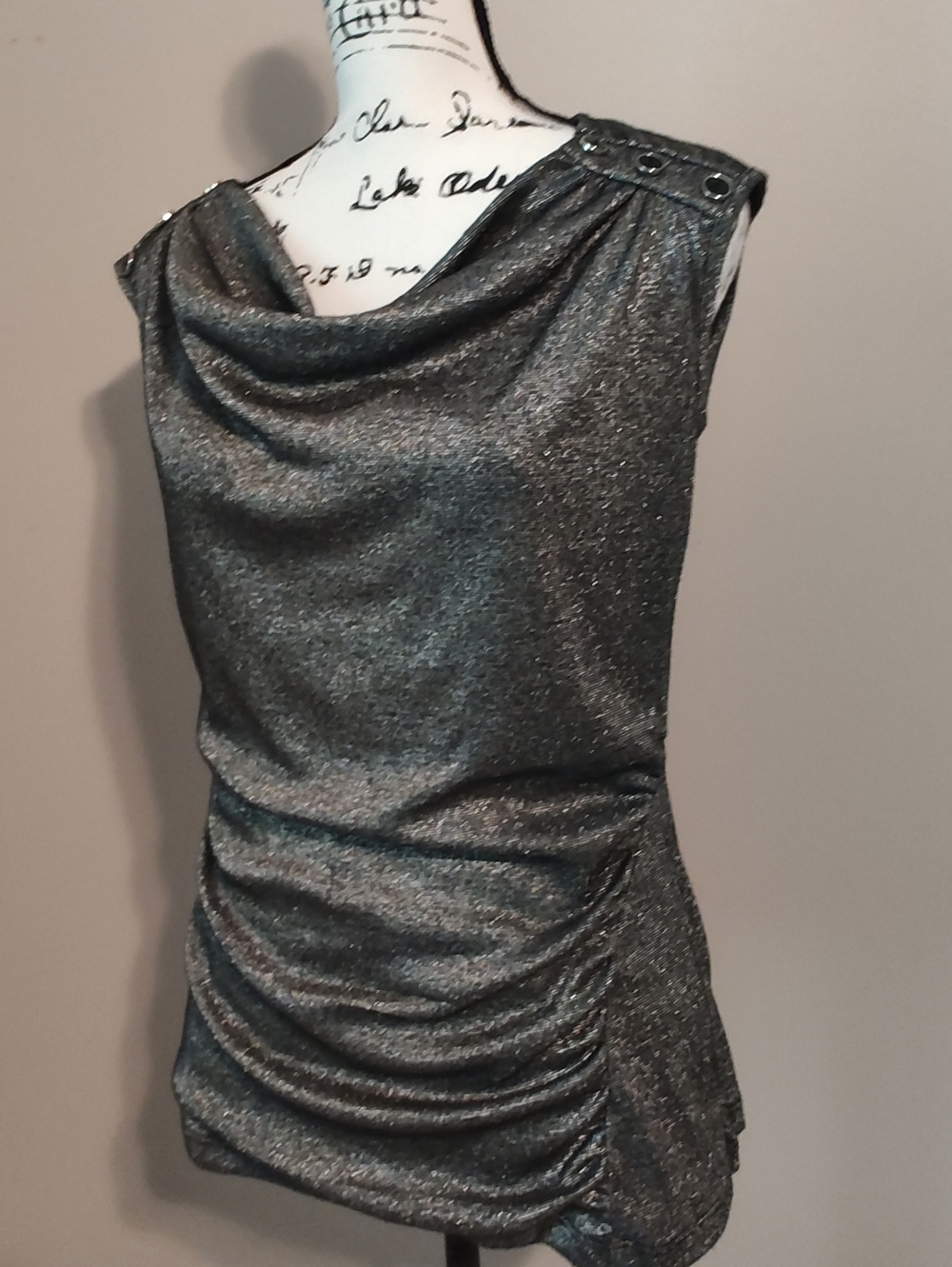 new directions Silver Shimmery Cowl Neck Top